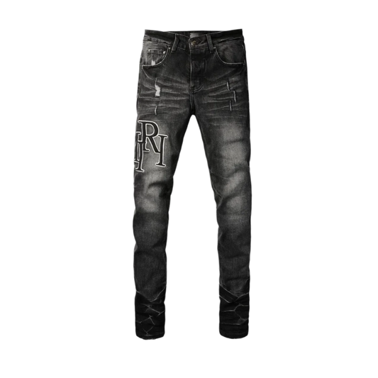 Amiri - Staggered Logo Grey - Jeans - Fitted Central PNW